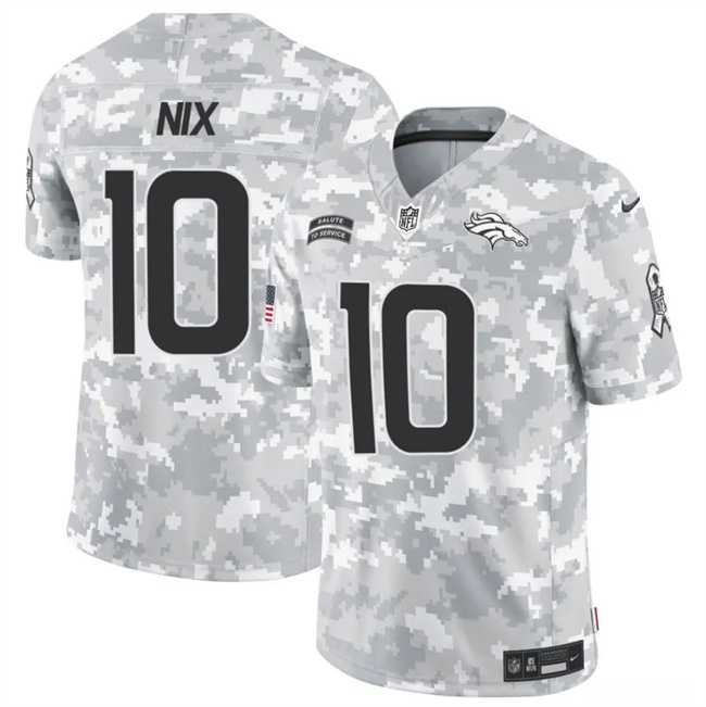 Mens Denver Broncos #10 Bo Nix 2024 F.U.S.E Arctic Camo Salute To Service Limited Stitched Football Jersey Dzhi